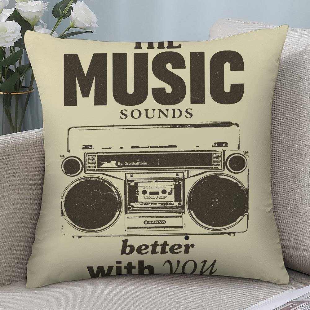 Vintage Rock Music Pillow Case Short Plush Double-sided Print Square Throw Pillow Covers Sofa Home Cushion Decor