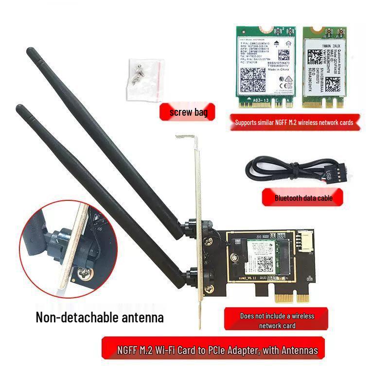 NGFF M2 to PCIe Wireless Network Card Adapter with Antenna Backplate