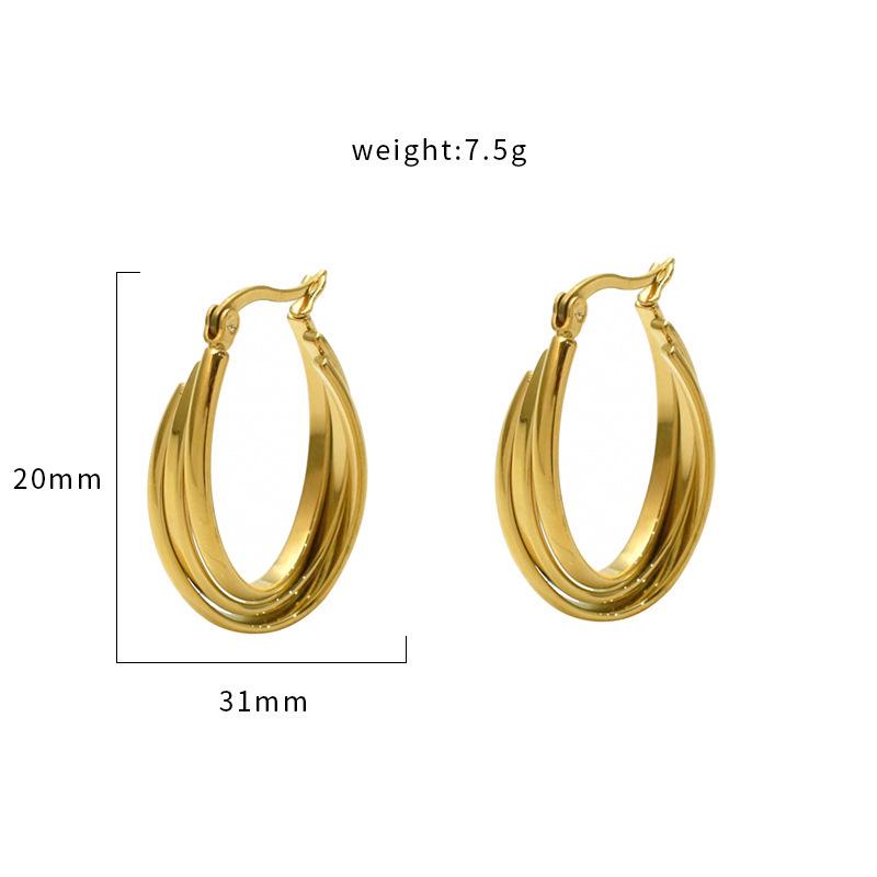 Fashion Irregular Line Three-Ring Earrings Simple U-Shaped Versatile Titanium Steel Earrings Ear Buckles Girls