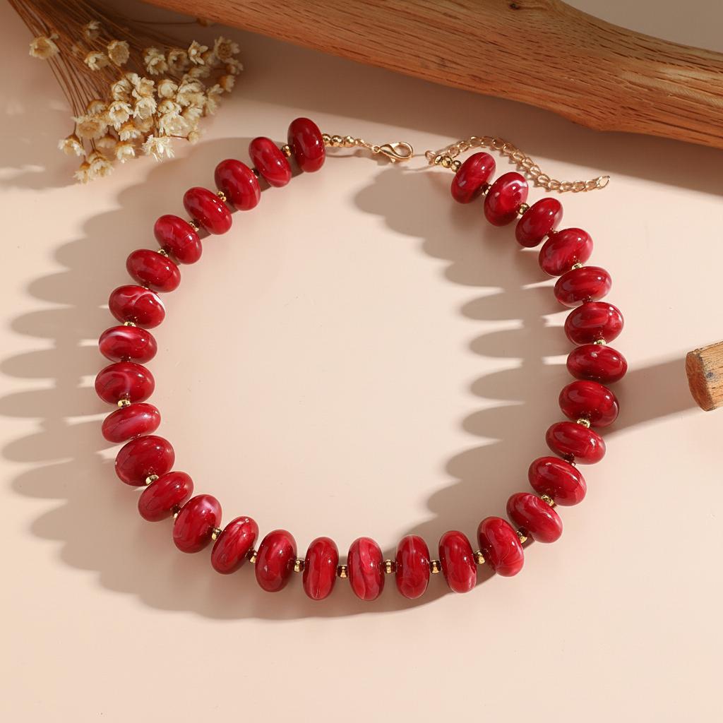 Colorful Beaded Necklace Ethnic Style Retro Design Adjustable Length for Party Stage Performance