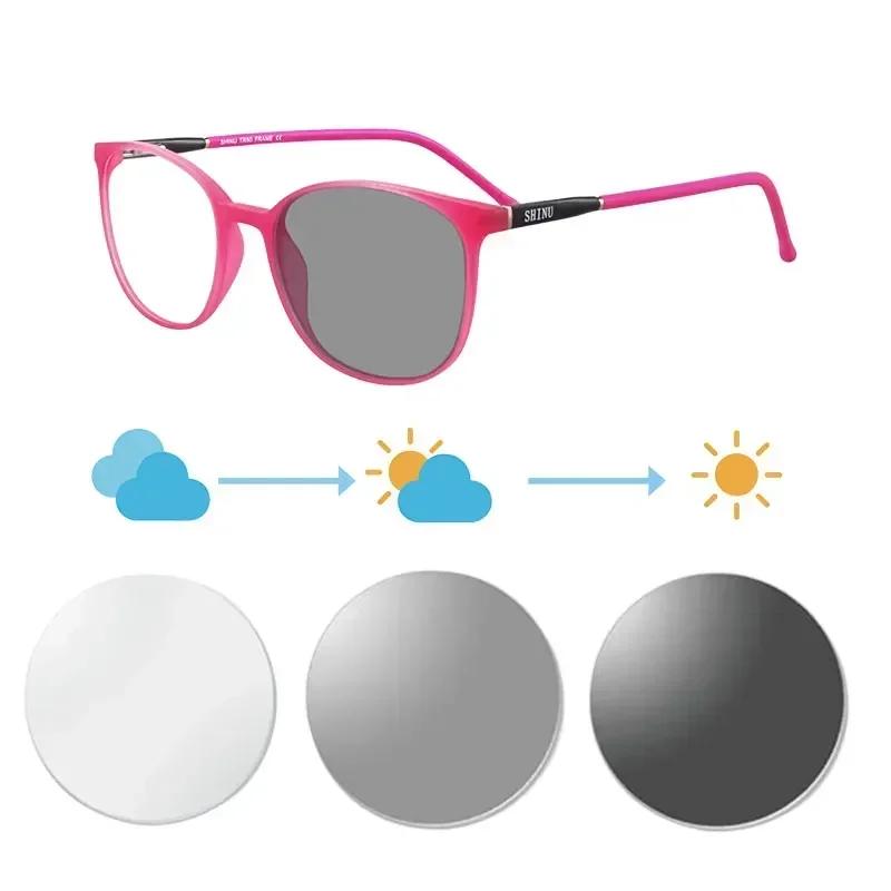 SHINU Photochromic Multifocal Reading Glasses Women Small Face Size Tr90 Frames Lightweight Progressive Lenses