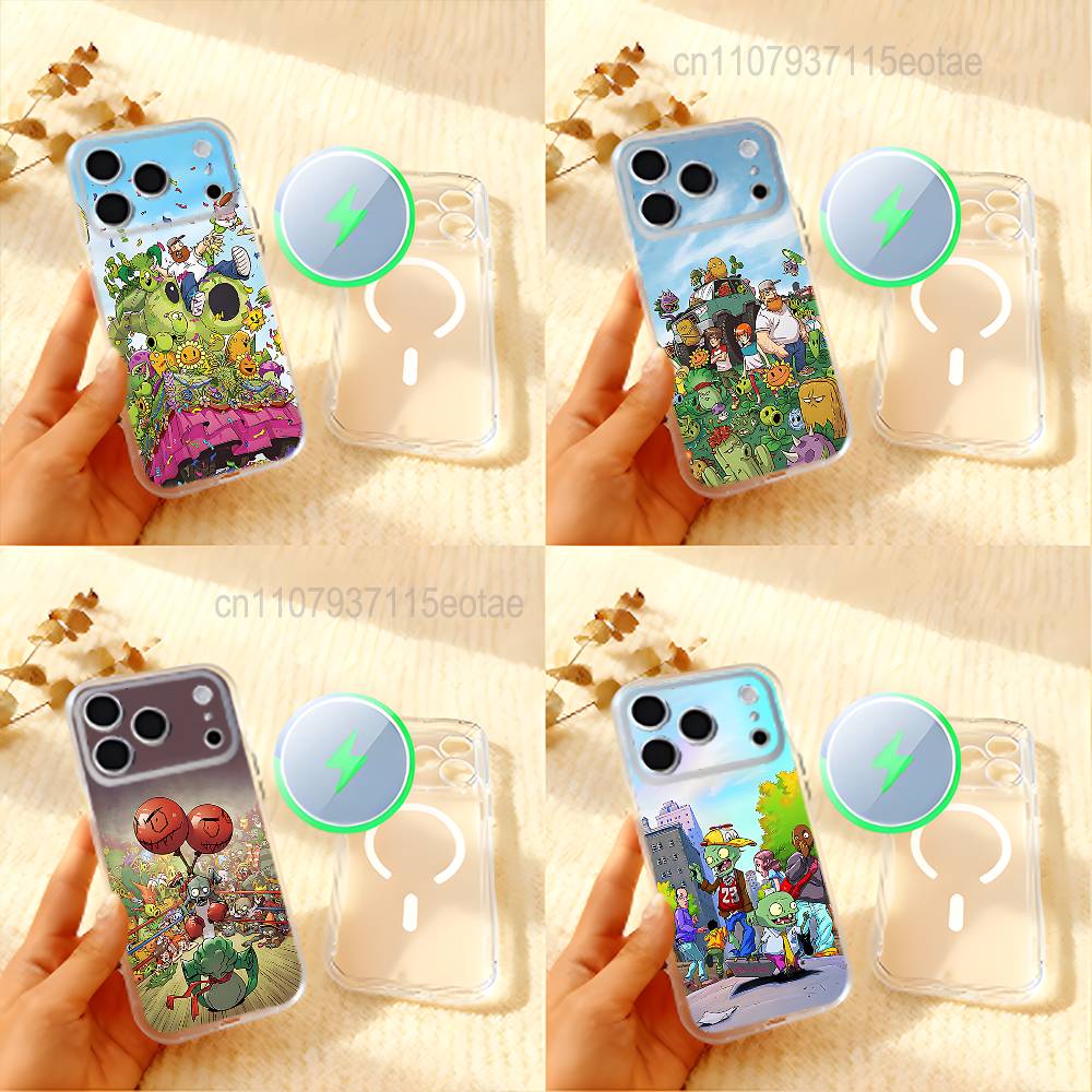 P-Plants vs Zombies Game Phone Case For iPhone 14,16,12,17,13,15,11 Max,Pro,Mini,Plus,Air,E Magnetic Frosted Transparent