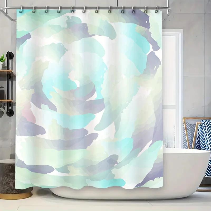 

Luxurious Camo Print Shower Curtain Blue And White Colorful Watercolor Design For Bathrooms Decorations Waterproof Fabric Sho W60H190(CM)-1 Pcs