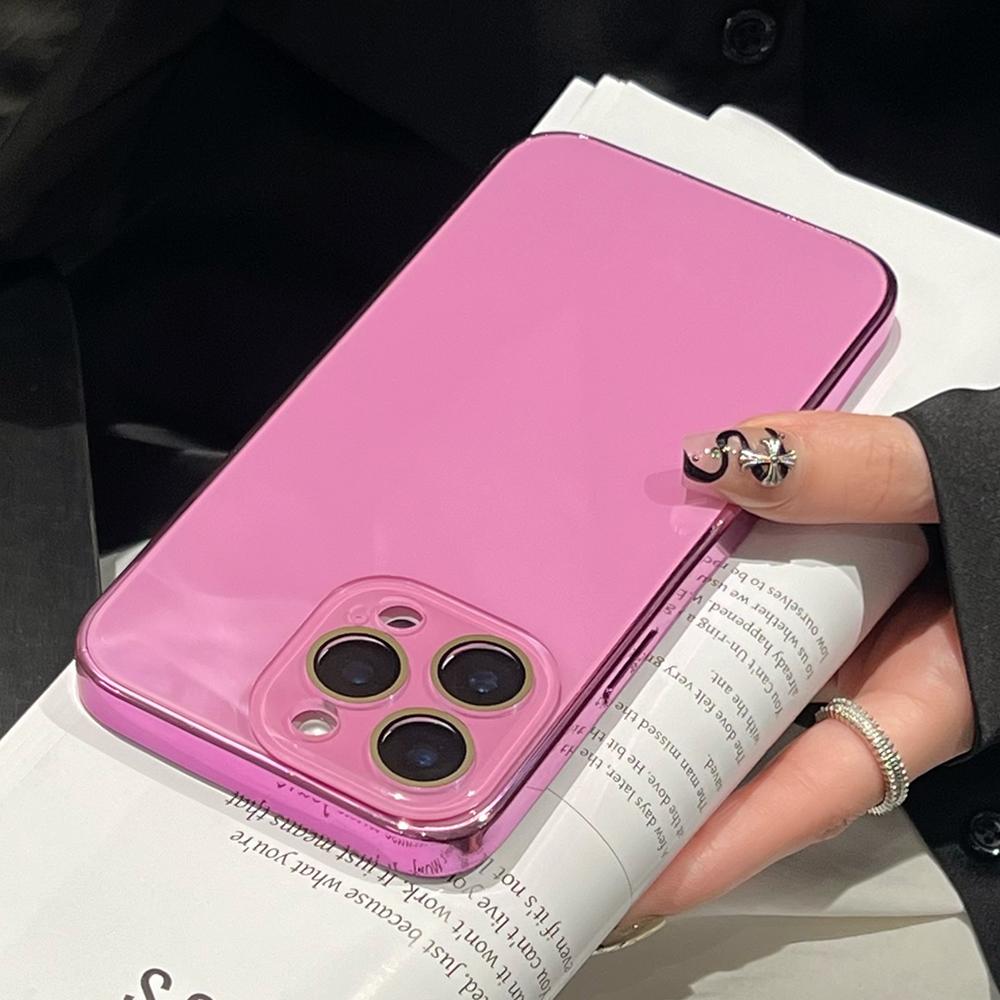 Luxury Plating Glossy Glass Phone Case For iPhone 17 15 16 Pro Max 14 13 12 11 Pro Camera Protection Shockproof Bumper Hard Cove