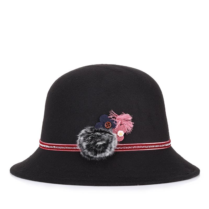 Women's Autumn and Winter Woolen Hat, Fashionable and Elegant Personalized Flower Decoration, Outdoor Thermal Basin Hat, Top Hat