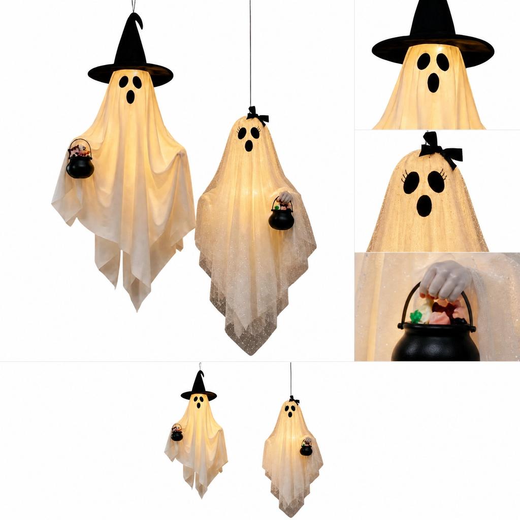 2-Piece Hanging and Witch Hat Outdoor Halloween Decor Set with and Small Cauldron Accents for Yard Garden Festival