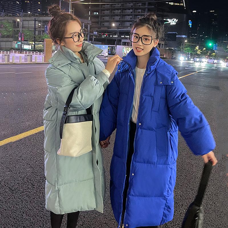 Autumn Winter Thicken Female Warm Long Parka Women Solid Color Loose Puffer Big Pocket Hooded Coat Jackets Outwear