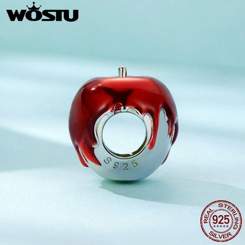 WOSTU 925 Sterling Silver Delicate Red Apple Charm Beads Fit Original Bracelet DIY Necklace Jewelry Making Gift