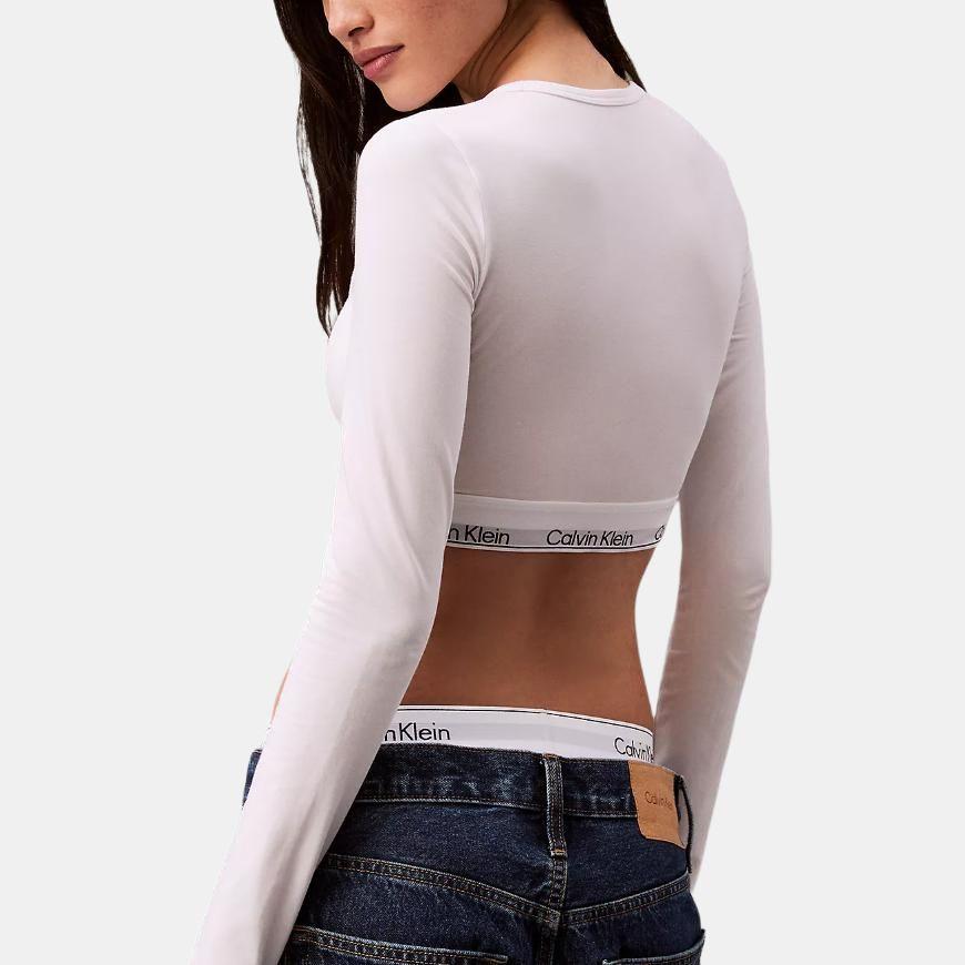 Calvin Klein Slim Fit Round Neck Soft Letter Long Sleeve Wireless Bra Women Underwear White QF8009-110