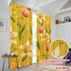 2pcs,2D plane printing Curtains Digital Printed Yellow Floral Harmony Versatile 100% Polyester (without rod) Decorations Outdoor