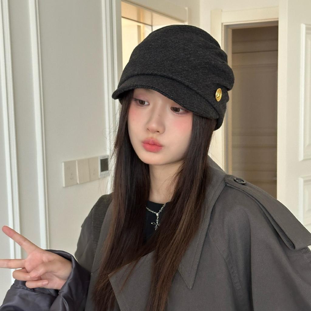 New Retro British Style Equestrian Hat Pleated Newsboy Hat Women's Autumn and Winter Versatile Face Knight Cap