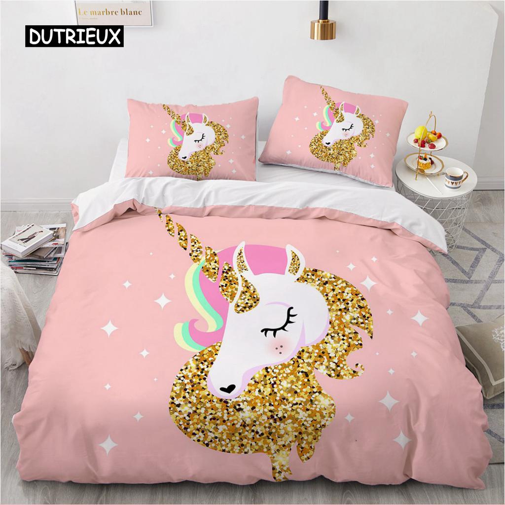 Cartoon Unicorn Design Duvet Cover Set Cute Comforter Cover Bedding Set Bed Linen For Baby Kids Girls Gift Bedroom Decoration