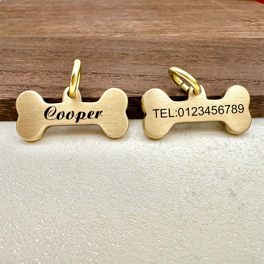 Neues Knochen-Personalisierter Hundemarke Name Haustier-ID-Tag Massives Messing Haustiere Anti-Verlust-Marke Welpenzubehör Hunde Halsband Kundenspezifisch Graviert