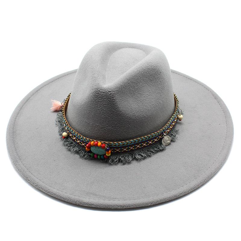 Ethnic Style Woolen Big-Brimmed Jazz Top Hat For Men And Women 9.5Cm Big-Edged Jazz Hat Church Hat