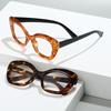 Retro Cat Eye Photochromic Reading Glasses Women's High-end Fashion Large Frame Anti Blue Light Glasses Diopter To +4.0