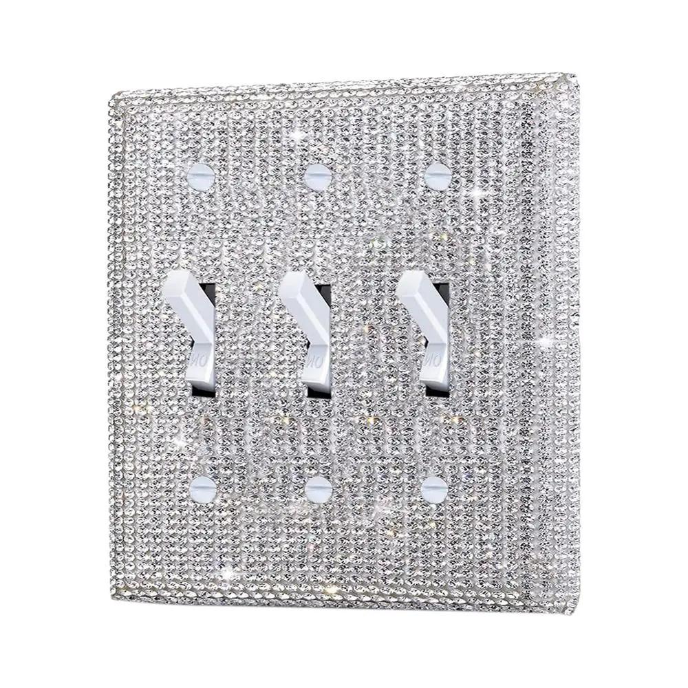 US Standard Creative Home Decoration Crystal Switch Panel Sticker Rhinestones Socket Frame Bling Plug Outlet Wall Plate Cover