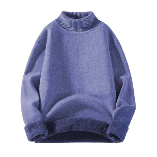 

Мужской утолщенный свитер с высоким воротником, пуловер с флисовой подкладкой, теплый вязаный топ с длинным рукавом, повседневный свободный крой для дома, офиса, уличной одежды L синий
