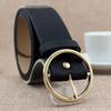 Gold Round Buckle Women'S Pu Belt Skirt Decorative Jeans Belt Women