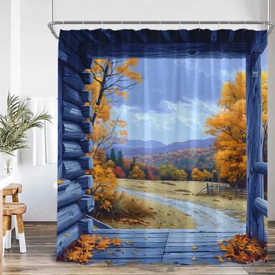 Cortina de Ducha Paisaje Otoñal Bosque de Arce Paisaje de Cascada Árbol Decoración de Baño Poliéster Cortina para Bañera