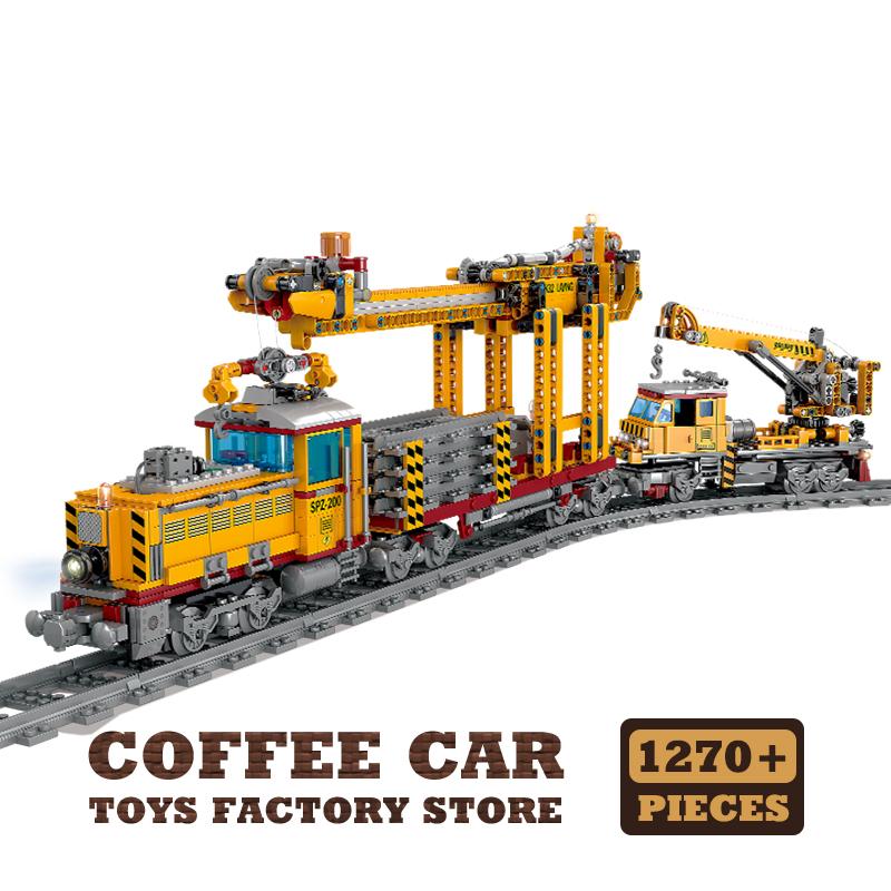 Technical City Power MOC Train Bricks 3D Model Railway Track Locomotive Building Blocks Subway Car Children Toys Christmas Gifts