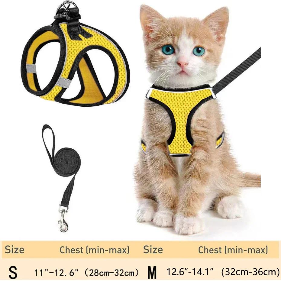 Harnais et Laisse Réglables pour Chat pour la Promenade - Harnais Gilet Anti-Évasion pour Chaton avec Maille Douce Réfléchissante pour Chiot Extérieur