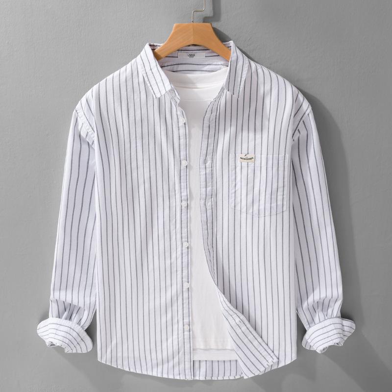 Men's Japanese Striped Cotton Shirt: High-End, Versatile, Long Sleeve for Spring