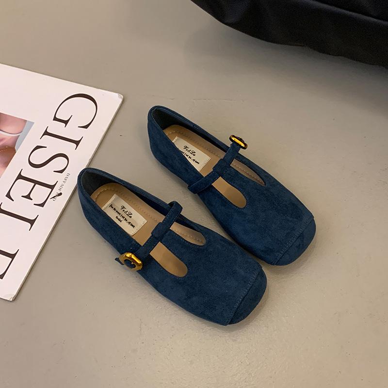 Korean Version of Retro Flat Bottom Square Head Single Shoes Women's 2025 Autumn New Flat Bottom Soft Bottom Soft Surface Shallow Mouth Mary Jane Wo