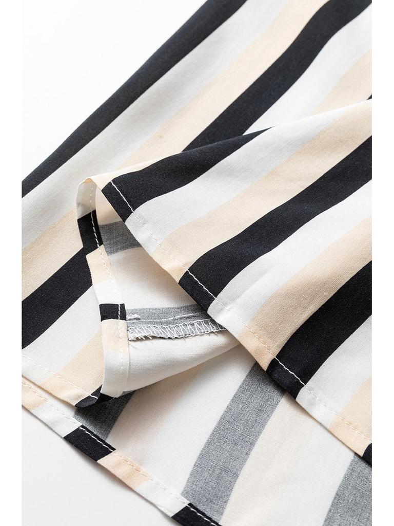 2025 Winter Stripe Print Lapel Shirt Dress for Women - Elegant European & American Style, Waist-Cinching Design