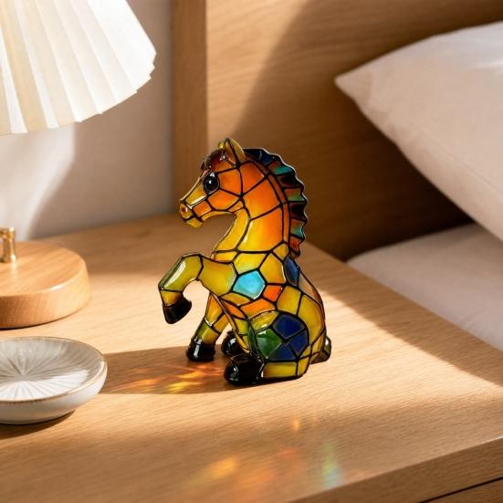 Yousheng Animal Table Lamp, Colored Glass Chicken Squirrel Monkey Mouse Horse Cattle Night Light, Warm Light Bedside Lamp for Bedroom Living Room
