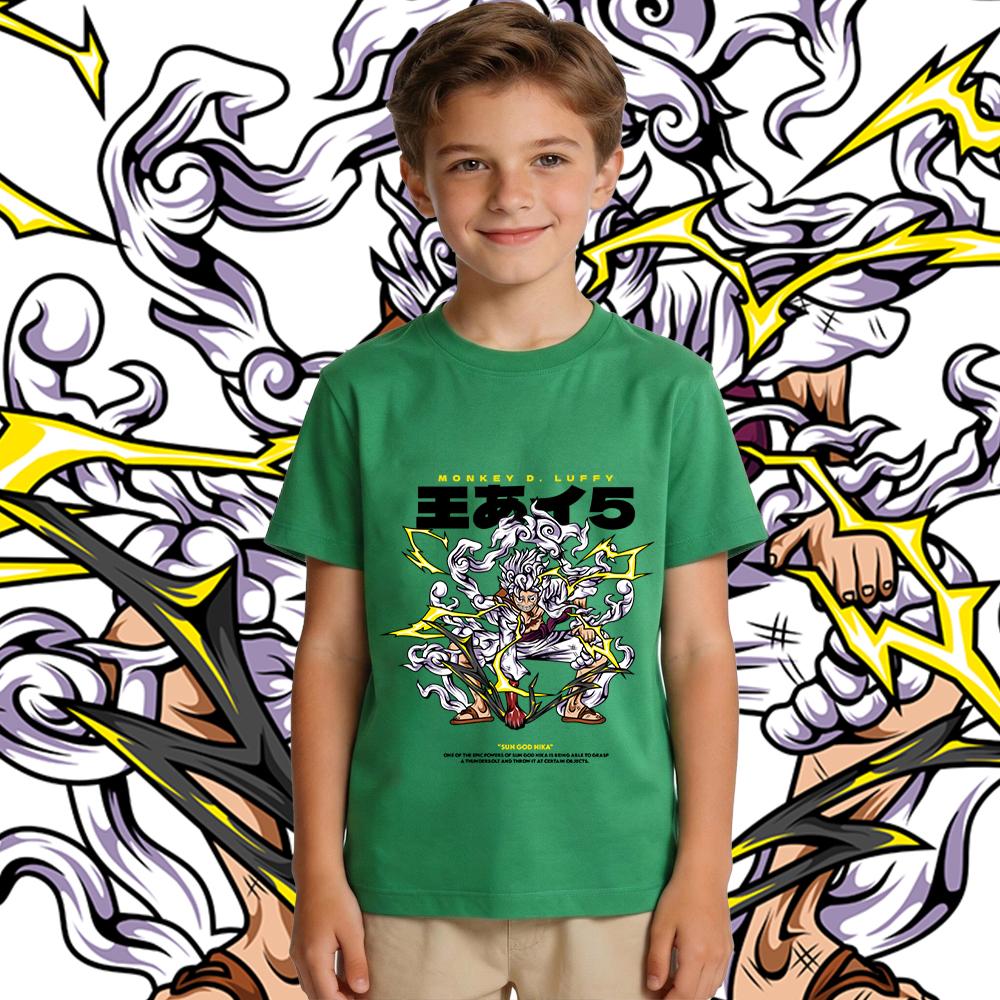 One Piece Luffy Gear 5 Anime Print Tee Kids Cotton T Shirt Boys Girls Summer Casual Top