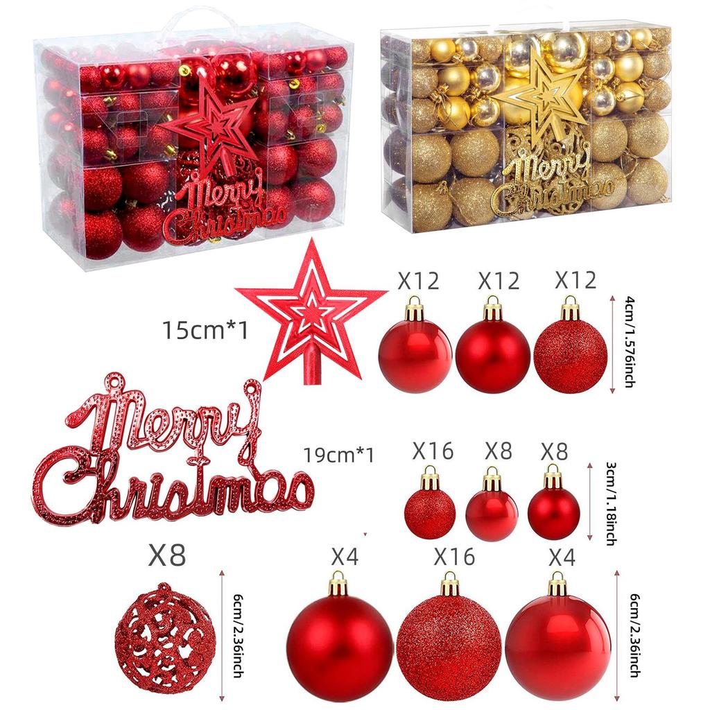 Christmas Tree Decorations Set: 100 Pieces with Tree Topper Star, Letter Tags, Hollow Plastic Balls, and Baubles Ornaments.