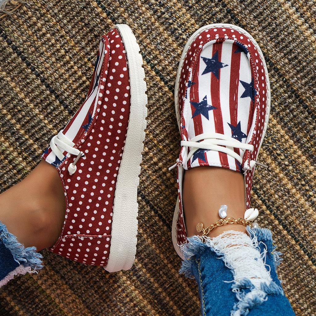 European and American Summer Low-top Canvas Shoes Flat-bottomed Star Lace-up Women's Shoes Casual Single Shoes Women