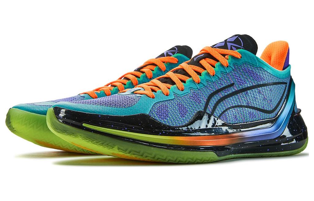 Li Ning Blade 4 V2 Cushioning Slip Resistant Lightweight Rebound Low top Basketball Shoes Men's Purple Green ABAU037-6