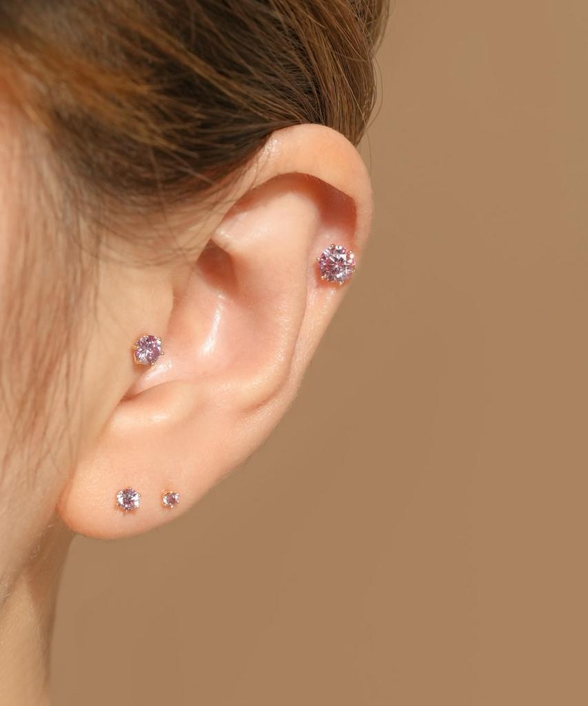 Minimalpiercing 14K Moissanite Diamond Pink Noble Piercing Earrings