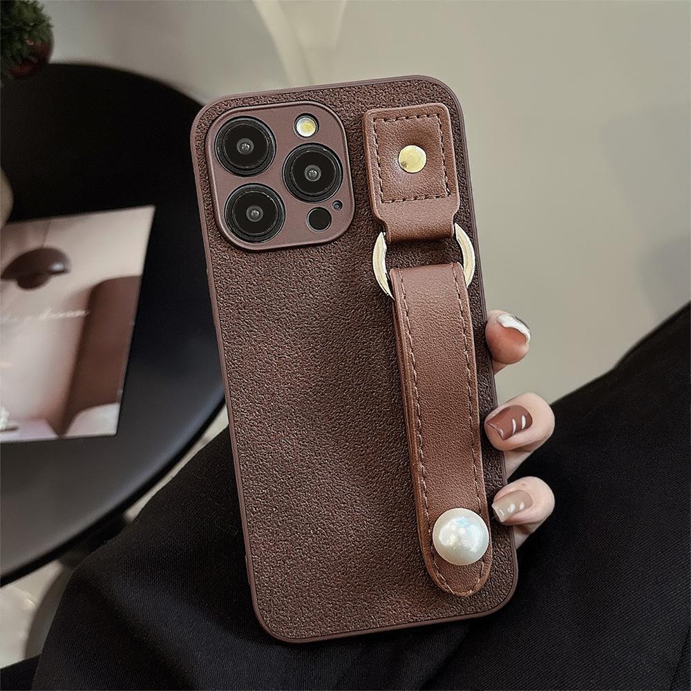 

Camellia Wristband IPhone 15 Apple Phone Case 14promax Light Luxury Leather 13 Suitable for 11 Autumn and Winter Retro 12pro(6.1)