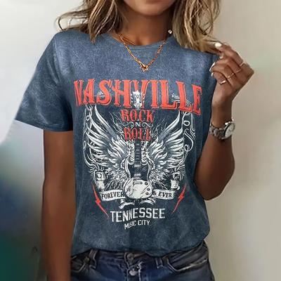 Bass Print T-shirt För Kvinnor Mode Casual Kvinnor Sommar Kortärmad Tecknad Besättning Hals Vintage Damkläder 2025