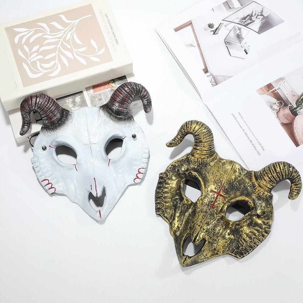 PU Leather Halloween Bloody Skull Mask Antelope Goat Horn Mask Creative Halloween Mask  Women Men