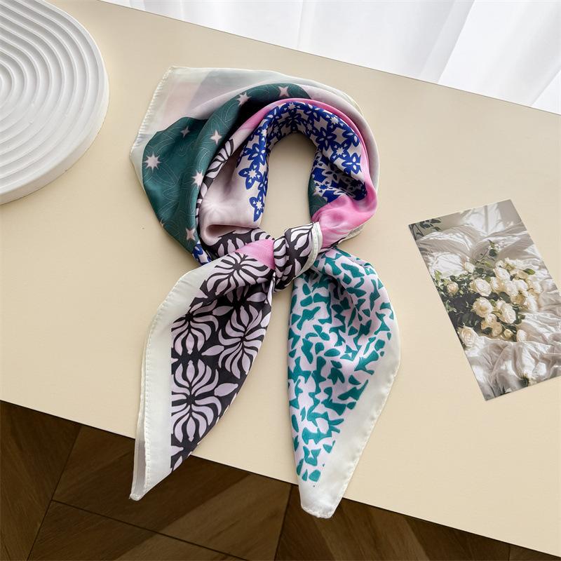 Geometric color matching simulation silk printing silk scarf small square scarf high-end shawl sunscreen neck scarf headscarf scarf women