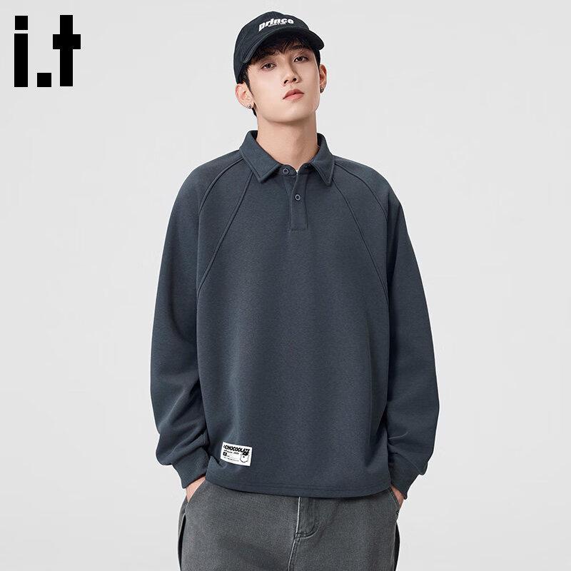 Men s American Style Patchwork Polo Collar Sweatshirt 2XL