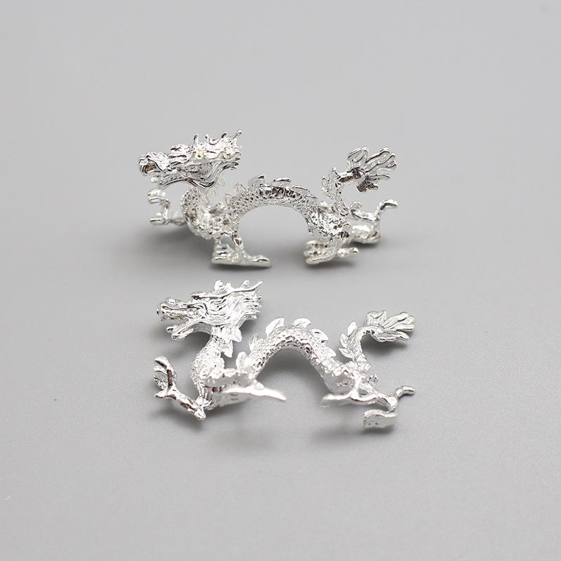 Silver Double-Sided Dragon Hairpin: Chinese Ancient Style DIY Hair Accessories & Hair Crown.
