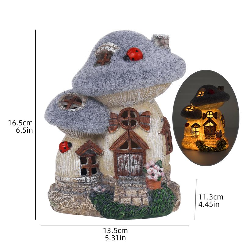 Creative Mushroom House & Flower House Ornaments Solar-Powered Garden Figurines, Yard Landscape Decor, Resin Handicrafts