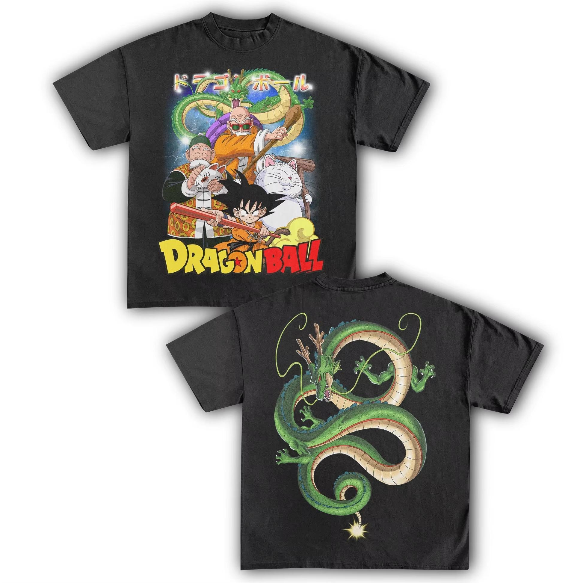 Dragon Ball Young Goku & Shenron Anime Graphic T-shirt, Unisex Pure Cotton Short Sleeve Streetwear Women And Men T-shirt 4XL
