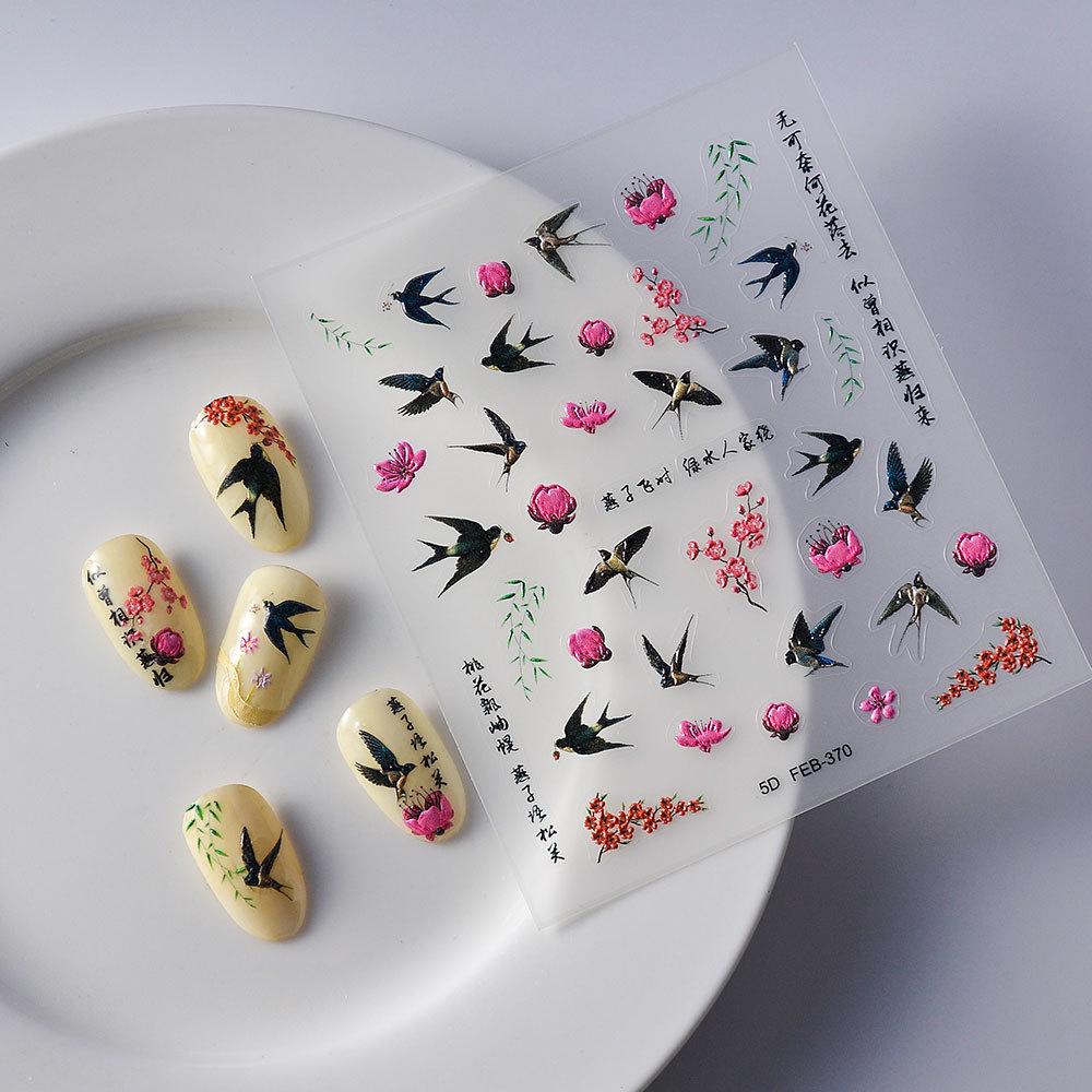 Green Bamboo Nail Art Stickers: Ink Bamboo Adhesive Decals - Elegant, Waterproof, Summer-Fresh Style