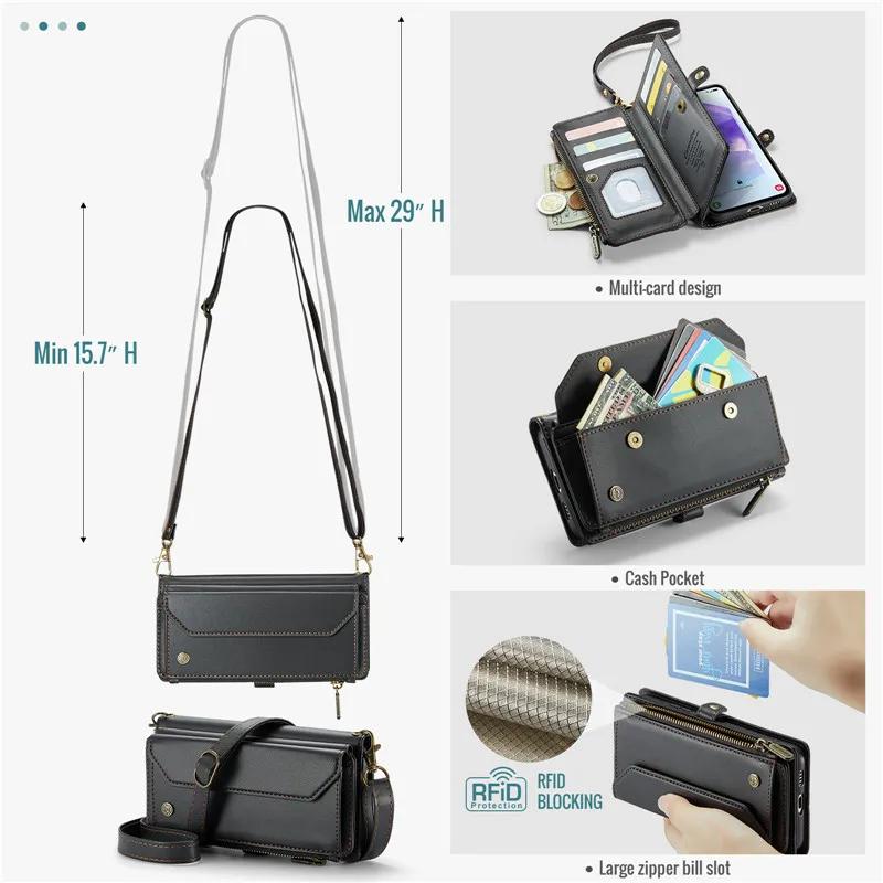 Lanyard Leather Zip Wallet Card Phone Case For Samsung Galaxy A18 A17 A37 A57 A56 A36 A16 A55 A35 A15 A54 A34 A14 A53 A13 Cover