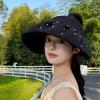 Floral Pearl Large Eave Hollow Top Shell Hat for Women's Summer Sun Protection and Hair Band Sun Hat