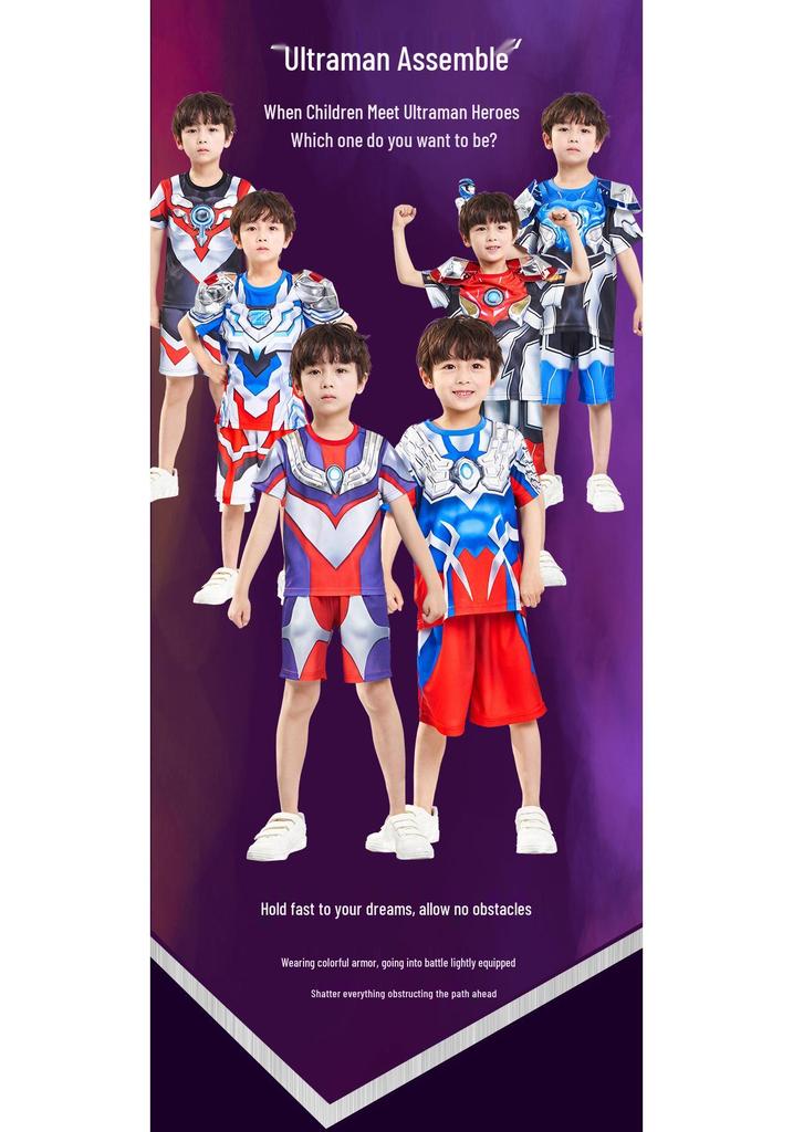Zetton Ultraman Boys' Short Sleeve T-Shirt Set - Children's Spring/Summer Korean Style Two-Piece Outfit.