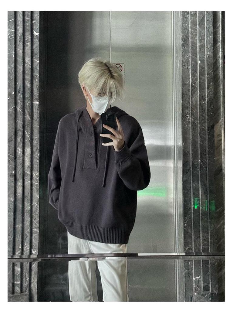 Men's 2024 Autumn/Winter Loose Trend Pique Knit Hoodie Sweater