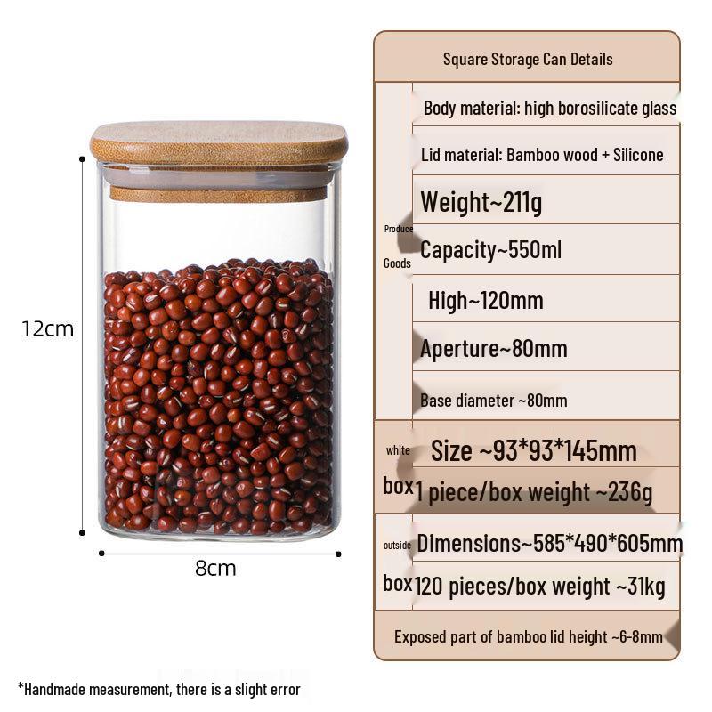 Square Borosilicate Glass Storage Jar for Coffee, Tea, Grains & Bracelets