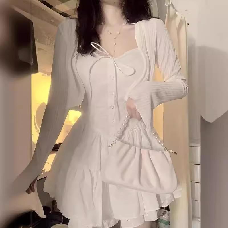 French first love white puffy suspender short skirt small man sweet temperament thin wear pure desire dress