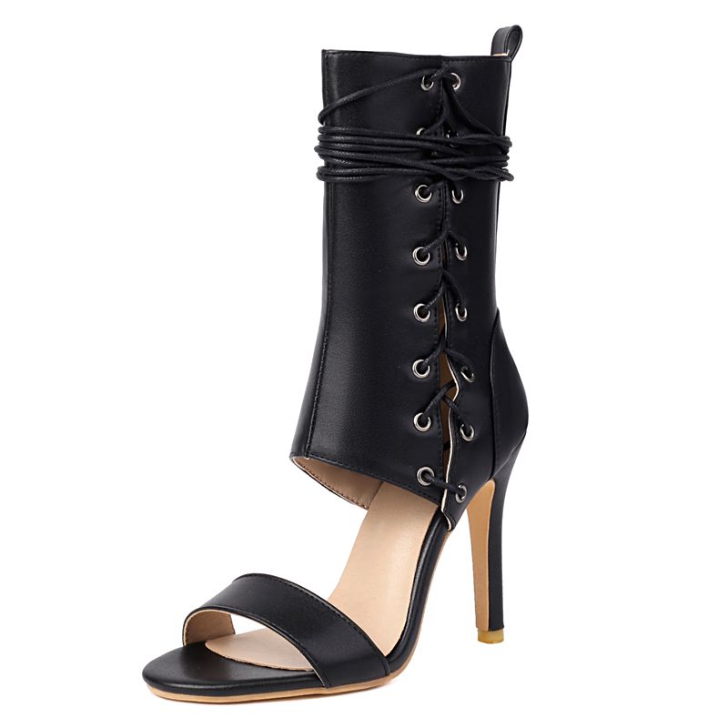 New Design Female Sandals Zipper Lace Up Stiletto 10.5cm Peep Toe Large Size 45 46 47 48 Fashion Dating Party Shoes